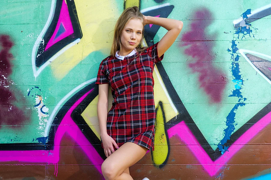 Red Dress, Graffiti Wall: Luise Wixx’s Outdoors Nude Adventure