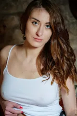 Big boobs brunette Lina with open legs in the big bed Preview picture 4