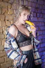 Huge tits pretty model Limona masturbates with banana Preview picture 2