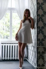 Rebeka Ruby white dress without panties Preview picture 1