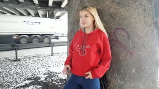 Stasey smokes on the street frame 7